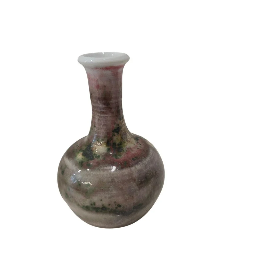 Set of 4 Miniature Studio Pottery Vases & Bowl Sign CR?CS Artisan Glazed Ceramic